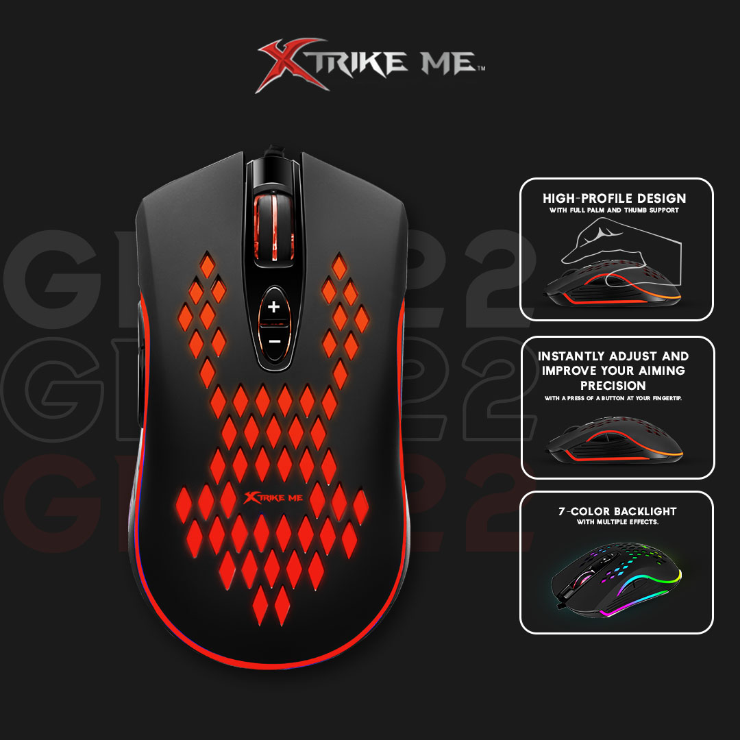 ماوس XTRIKE ME GM-222 Gaming Mouse بإضاءة RGB وتصميم احترافي للألعاب