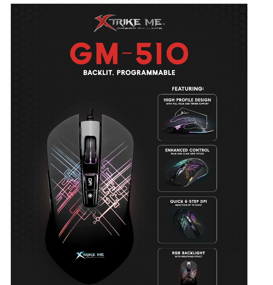ماوس Xtrike Me GM-510 Gaming Mouse بإضاءة RGB وأداء احترافي للألعاب