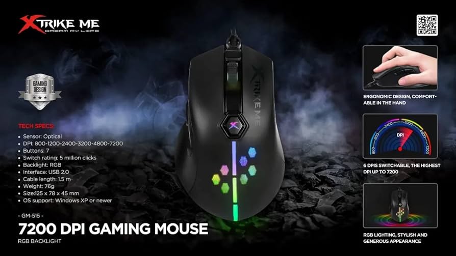 ماوس XTRIKE ME GM-515 Gaming Mouse بإضاءة RGB ودقة عالية للألعاب