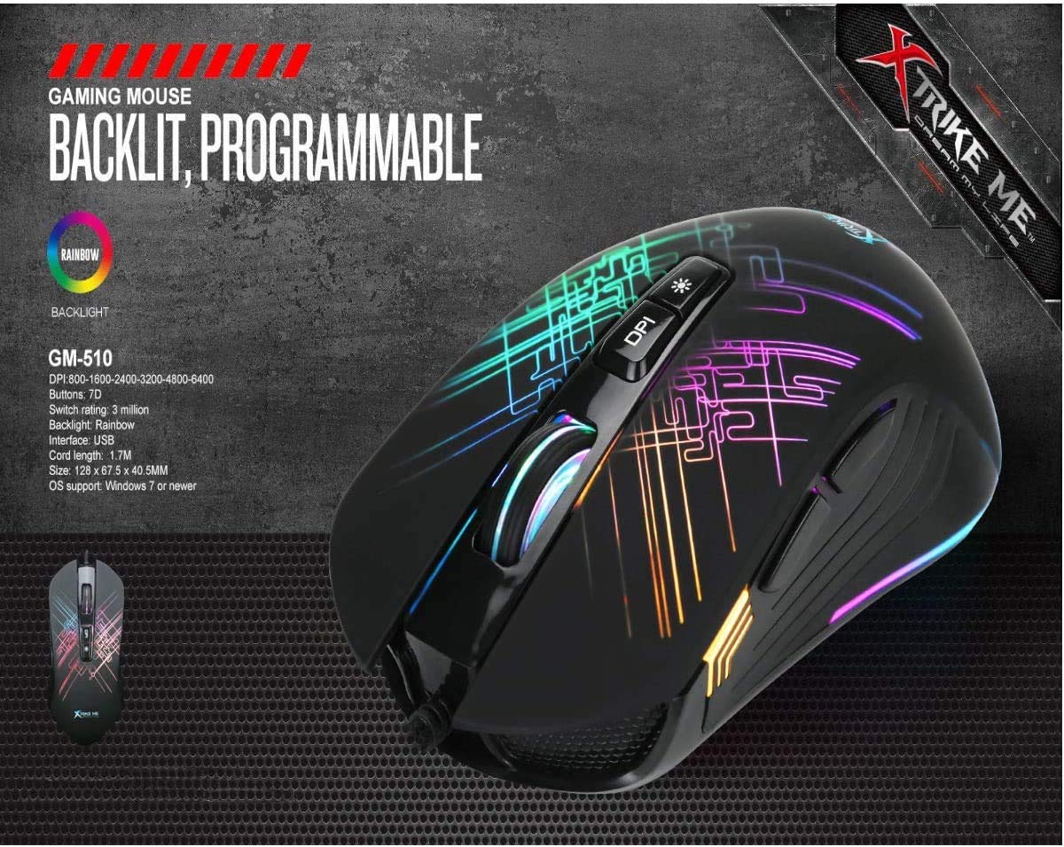 ماوس Xtrike Me GM-510 Gaming Mouse بإضاءة RGB وأداء احترافي للألعاب
