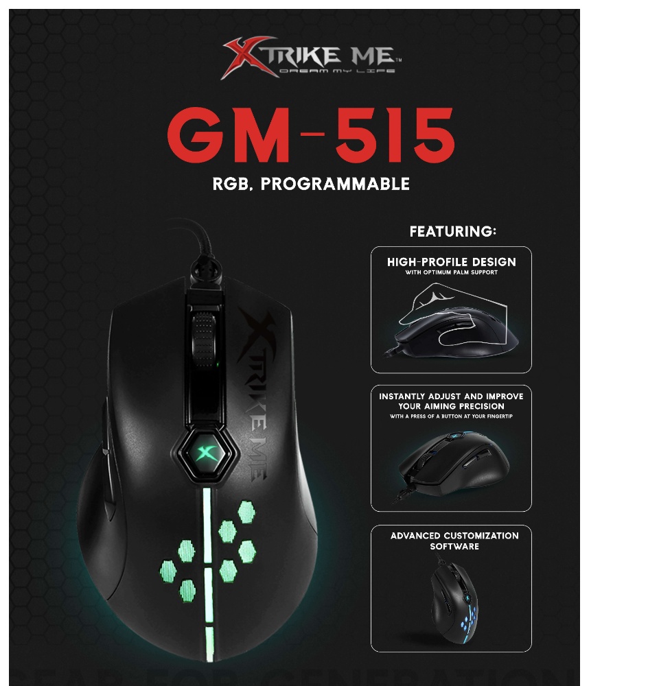 ماوس XTRIKE ME GM-515 Gaming Mouse بإضاءة RGB ودقة عالية للألعاب