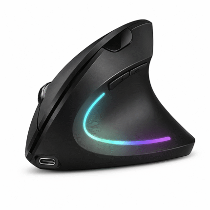 [G-5000] Rechargeable Ergonomic Vertical Wireless Mouse, (2 in 1) Bluetooth 5.2 & 2.4GHz USB "RGB Lighting, 1000/1200/1600 DPI, 6 Silent Buttons, for Laptop, PC, Mac, Tablet - Black
