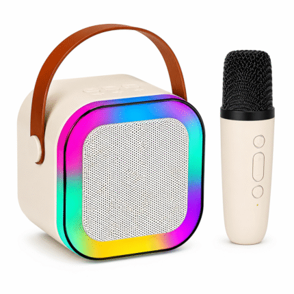 Merv - K-22 Portable Karaoke Speaker System with Wireless Microphone, RGB Lights & Lossless Sound (Beige)
