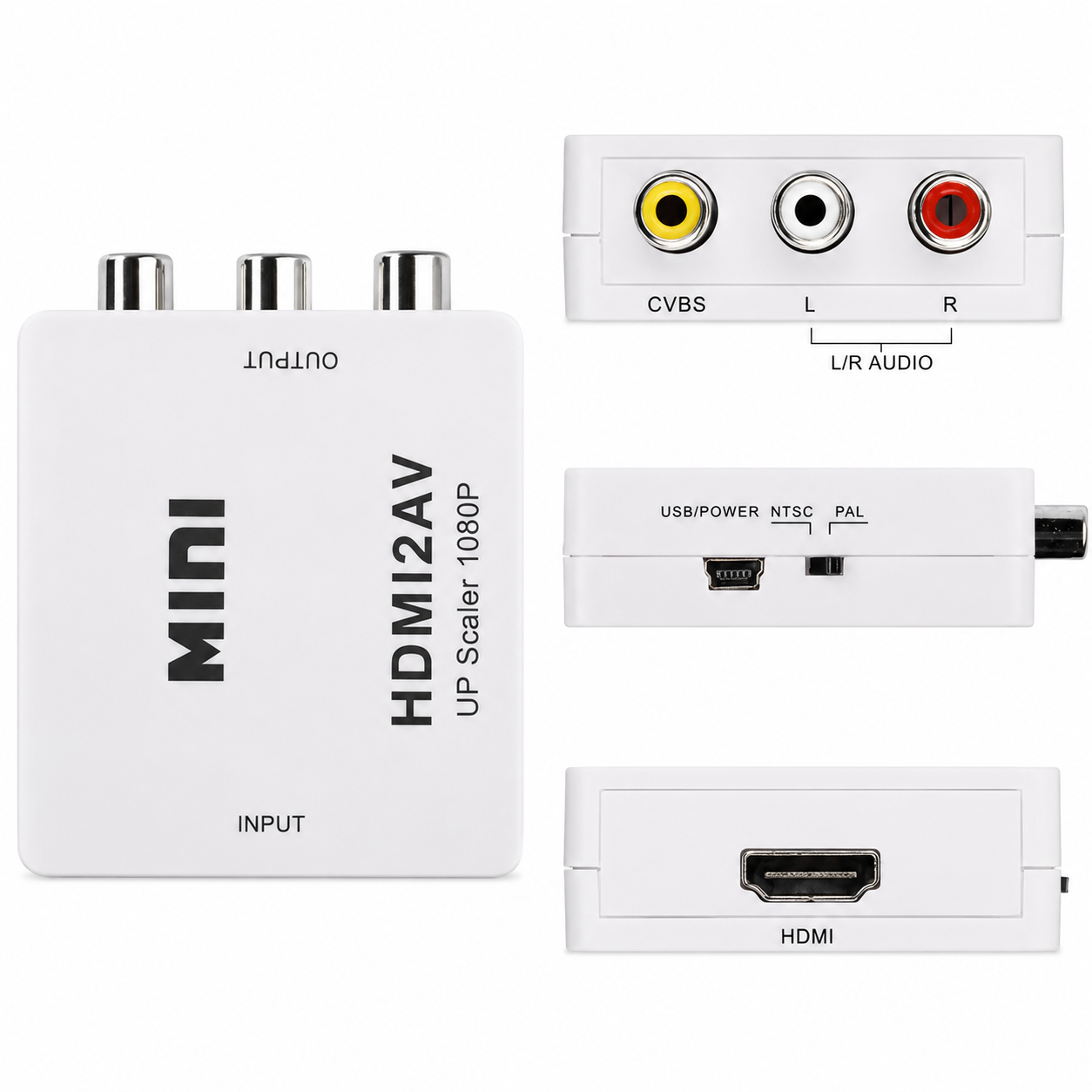 HDMI to AV Converter, HDMI to RCA Adapter, 1080p HDMI to AV 3RCA CVBs Composite Video Audio Converter Adapter for TV/PS3/VHS/VCR/DVD/PC/Blu-Ray DVD (White)