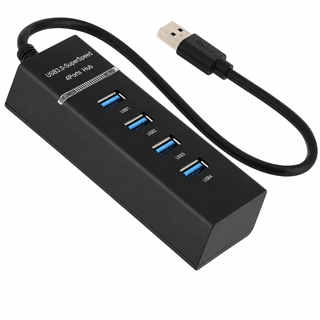 Generic 4-Port USB 3.0 Ultra-Slim Data Hub with 30cm Extended Cable for Desktops, Laptops, Tablets, Smartphones and other USB-enabled Devices