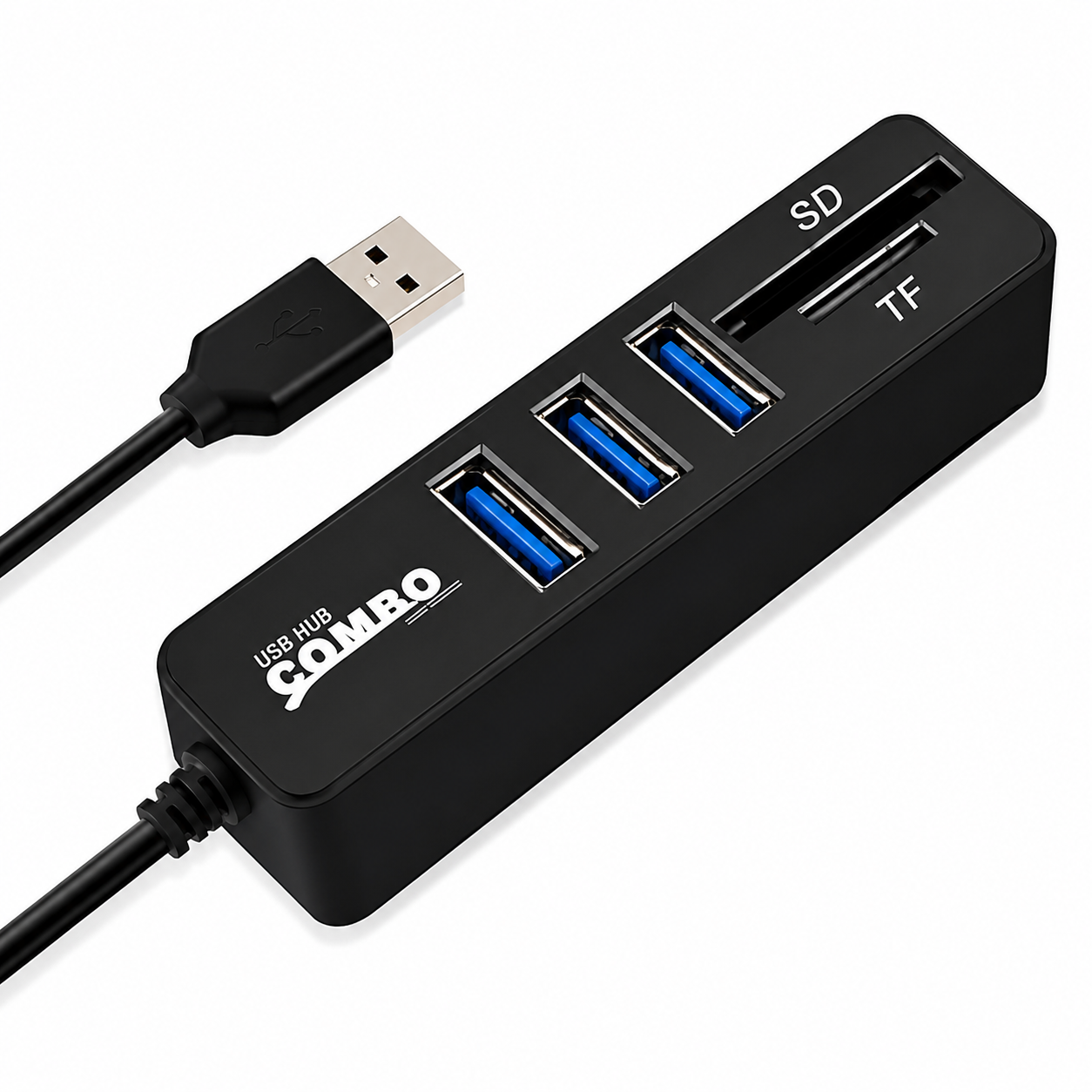 Generic 3-Port USB 2.0 Hub - SD/TF Micro SD Card Reader - 480Mbps High Speed - Compatible with iMac & Laptops - Black