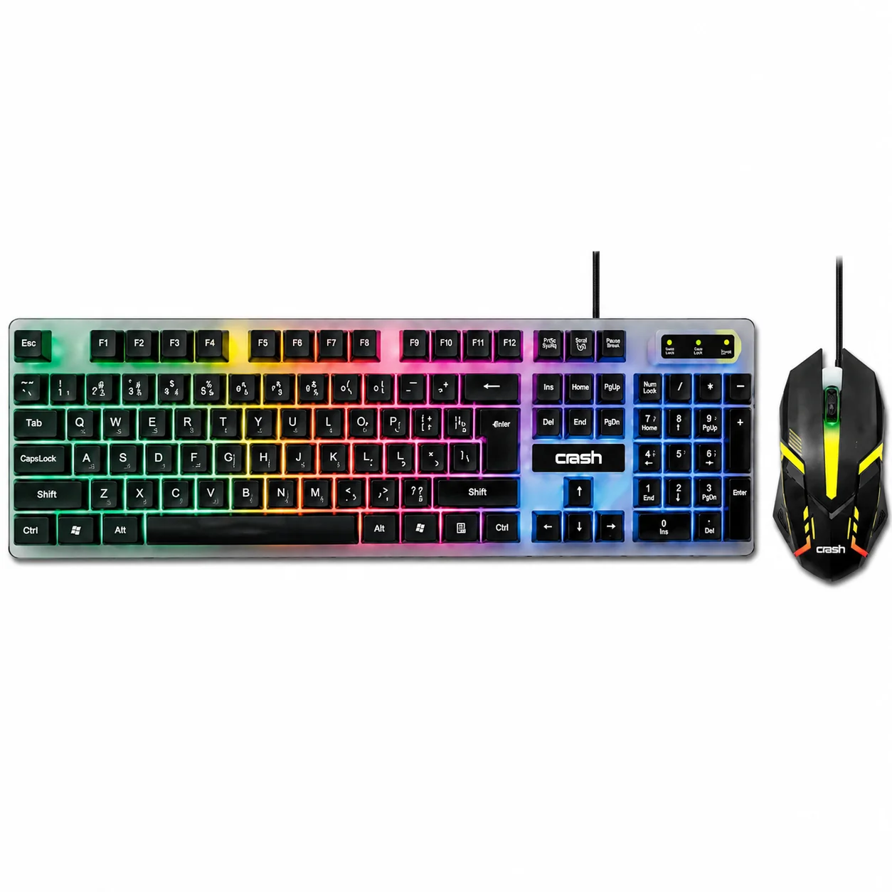 Crash X90 Wired Rainbow Gaming Keyboard + Mouse Combo: طقم كيبورد وماوس اقتصادي بإضاءة Rainbow