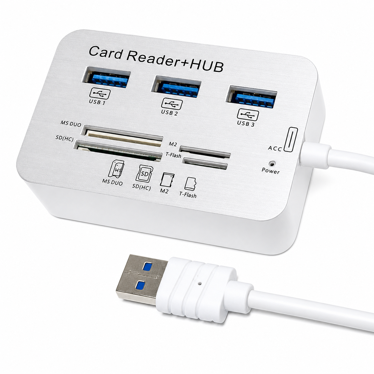 USB3.0 Card Reader and 3 Ports USB Hub, High Speed External Memory Card Reader (MS, Micro SD,SD/MMC,M2,TF Card)