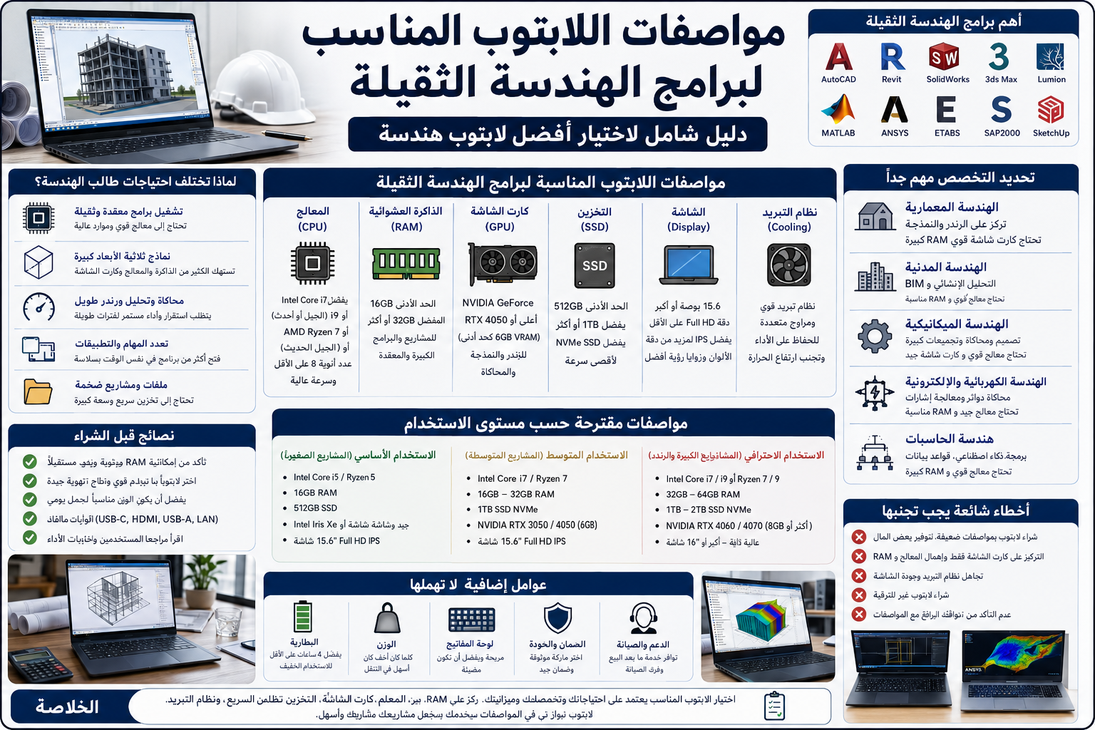 **مواصفات لابتوب هندسة 2026 المناسب لبرامج الهندسة الثقيلة: دليل شامل لاختيار أفضل لابتوب هندسة**
