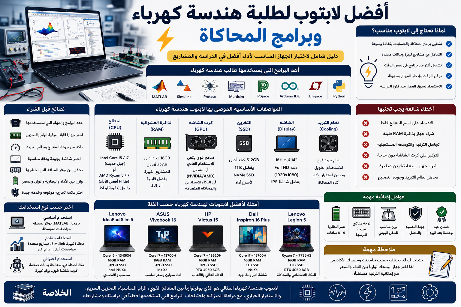 ** لابتوب هندسة كهرباء 2026 أفضل لتشغيل MATLAB وSimulink وبرامج المحاكاة: دليل شامل لاختيار الجهاز المناسب**