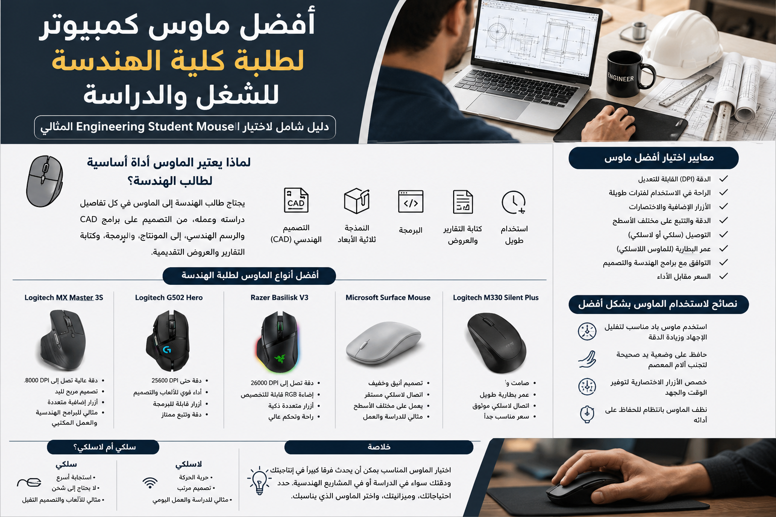 **Engineering Student Mouse 2026 أفضل ماوس كمبيوتر لطلبة كلية الهندسة للشغل والدراسة: دليل اختيار **