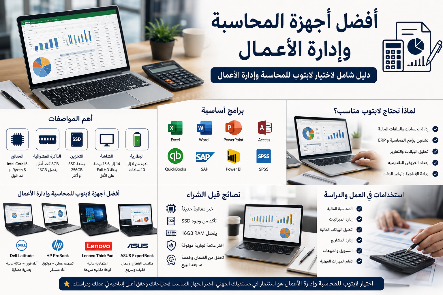 لابتوب للمحاسبة وإدارة الأعمال 2026 أفضل : دليل شامل للمواصفات وأفضل الأجهزة في 2026