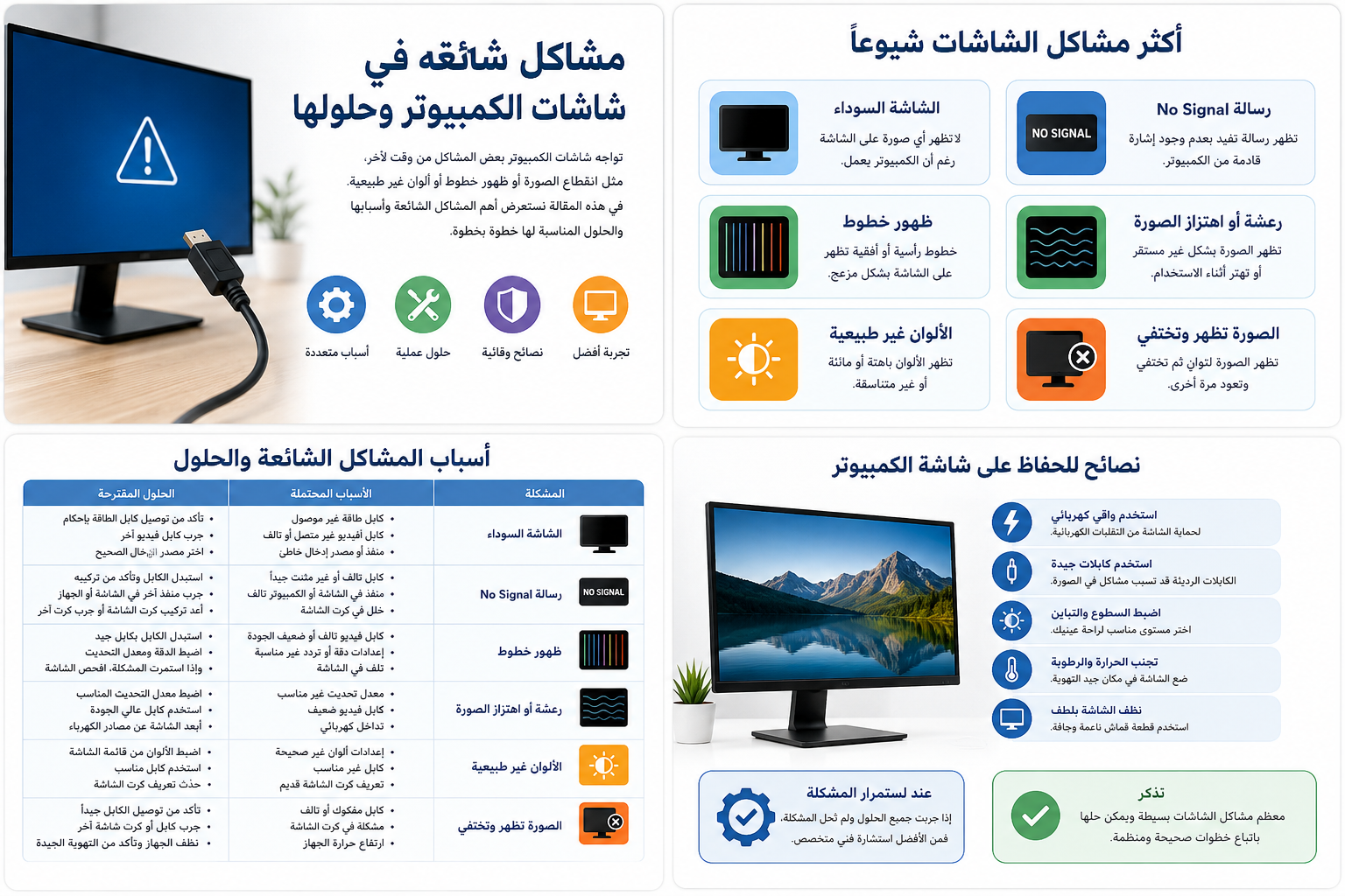 **Monitor Problems 2026 دليل : أشهر مشاكل شاشات الكمبيوتر وحلولها خطوة بخطوة**