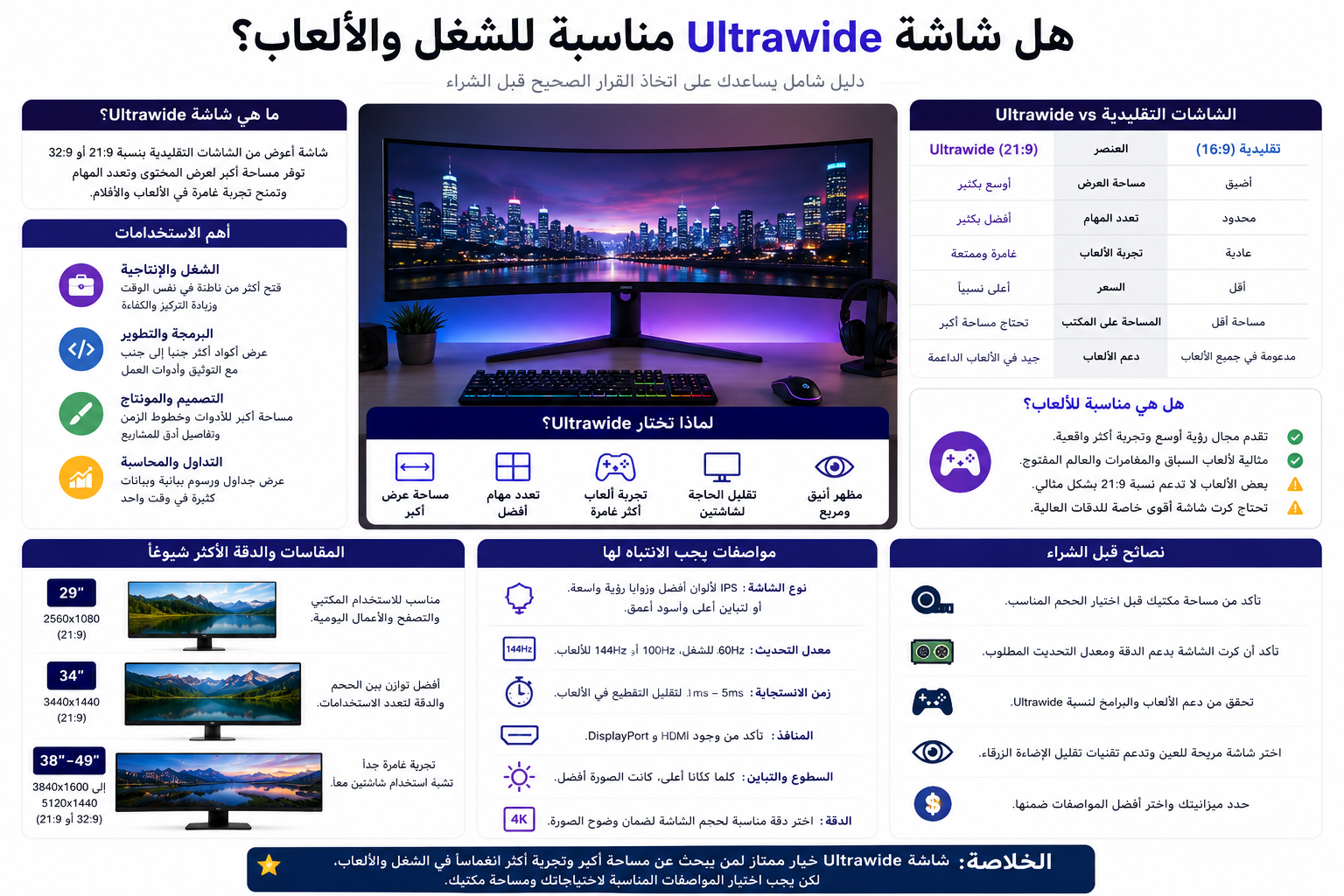 **Ultrawide Monitor 2026 هل مناسبة للشغل والألعاب؟ دليلك الكامل قبل الشراء**